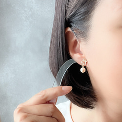 永遠－淡水パール×キュービックジルコニア リースピアス（ゴールド） 4枚目の画像