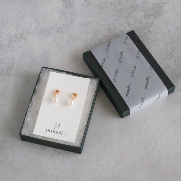 永遠－淡水パール×キュービックジルコニア リースピアス（ゴールド） 12枚目の画像