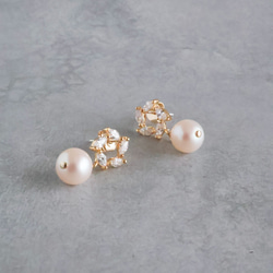 永遠－淡水パール×キュービックジルコニア リースピアス（ゴールド） 8枚目の画像