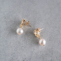 永遠－淡水パール×キュービックジルコニア リースピアス（ゴールド） 10枚目の画像