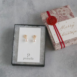 永遠－淡水パール×キュービックジルコニア リースピアス（ゴールド） 1枚目の画像