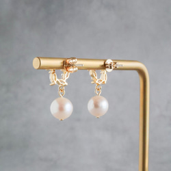 永遠－淡水パール×キュービックジルコニア リースピアス（ゴールド） 7枚目の画像