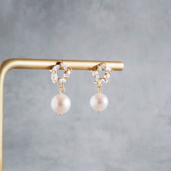 永遠－淡水パール×キュービックジルコニア リースピアス（ゴールド） 6枚目の画像