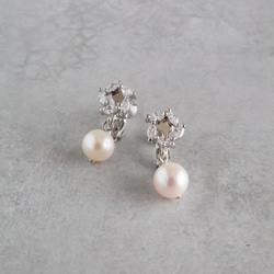 永遠－淡水パール×キュービックジルコニア リースイヤリング（シルバー） 6枚目の画像