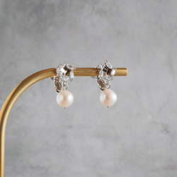 永遠－淡水パール×キュービックジルコニア リースイヤリング（シルバー） 5枚目の画像