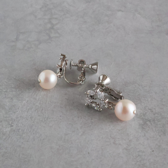 永遠－淡水パール×キュービックジルコニア リースイヤリング（シルバー） 7枚目の画像