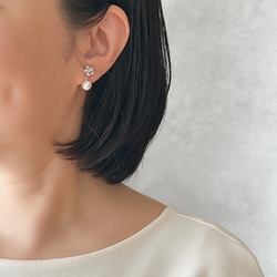 永遠－淡水パール×キュービックジルコニア リースイヤリング（シルバー） 3枚目の画像