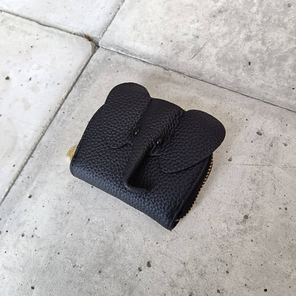 【本革】ゾウさんデザイン 本革カードケース／じゃばら式収納／コンパクト財布 大人カワイイ 癒しグッズ　GZCH-B001 2枚目の画像