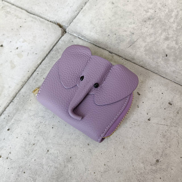 【本革】ゾウさんデザイン 本革カードケース／じゃばら式収納／コンパクト財布 大人カワイイ 癒しグッズ　GZCH-B001 4枚目の画像