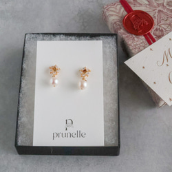 永遠－淡水パール×キュービックジルコニア リースイヤリング（ゴールド） 2枚目の画像