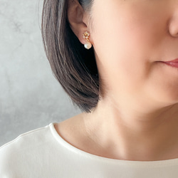 永遠－淡水パール×キュービックジルコニア リースイヤリング（ゴールド） 5枚目の画像