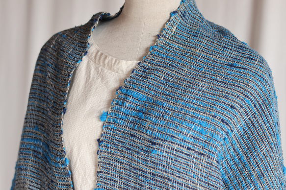 網代柄　ぬくもり　手織り紬ストール 1枚目の画像