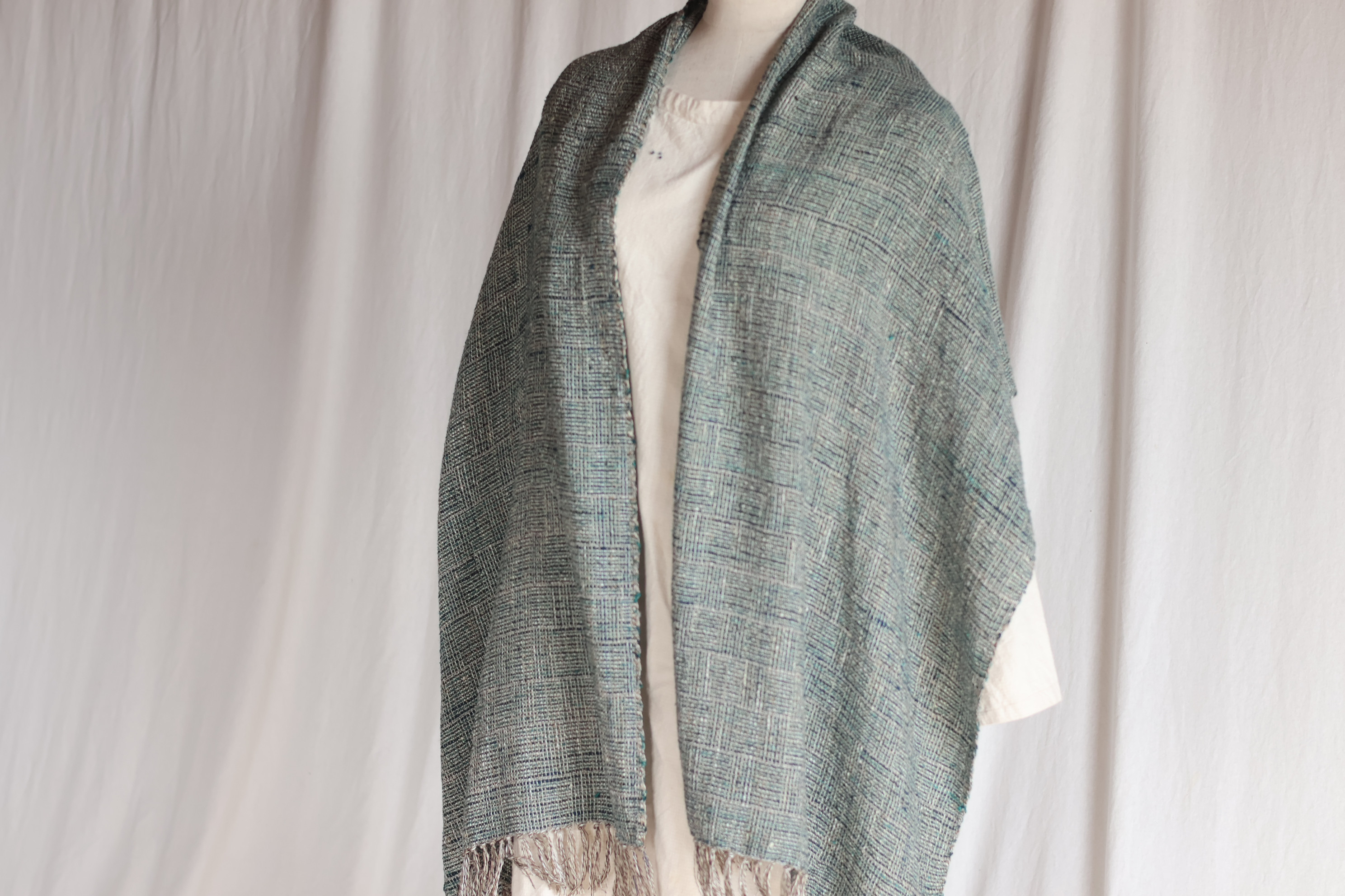 網代柄　ぬくもり　手織り紬ストール