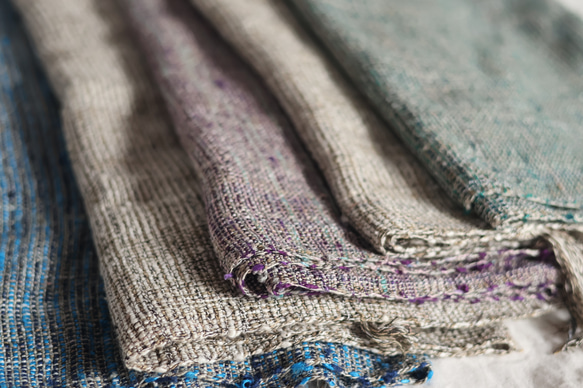 網代柄　ぬくもり　手織り紬ストール 4枚目の画像