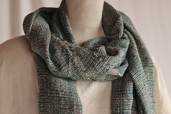 網代柄　ぬくもり　手織り紬ストール 2枚目の画像