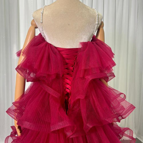 実例写真！カラードレス キャミソール ビーズ チェリーピンク