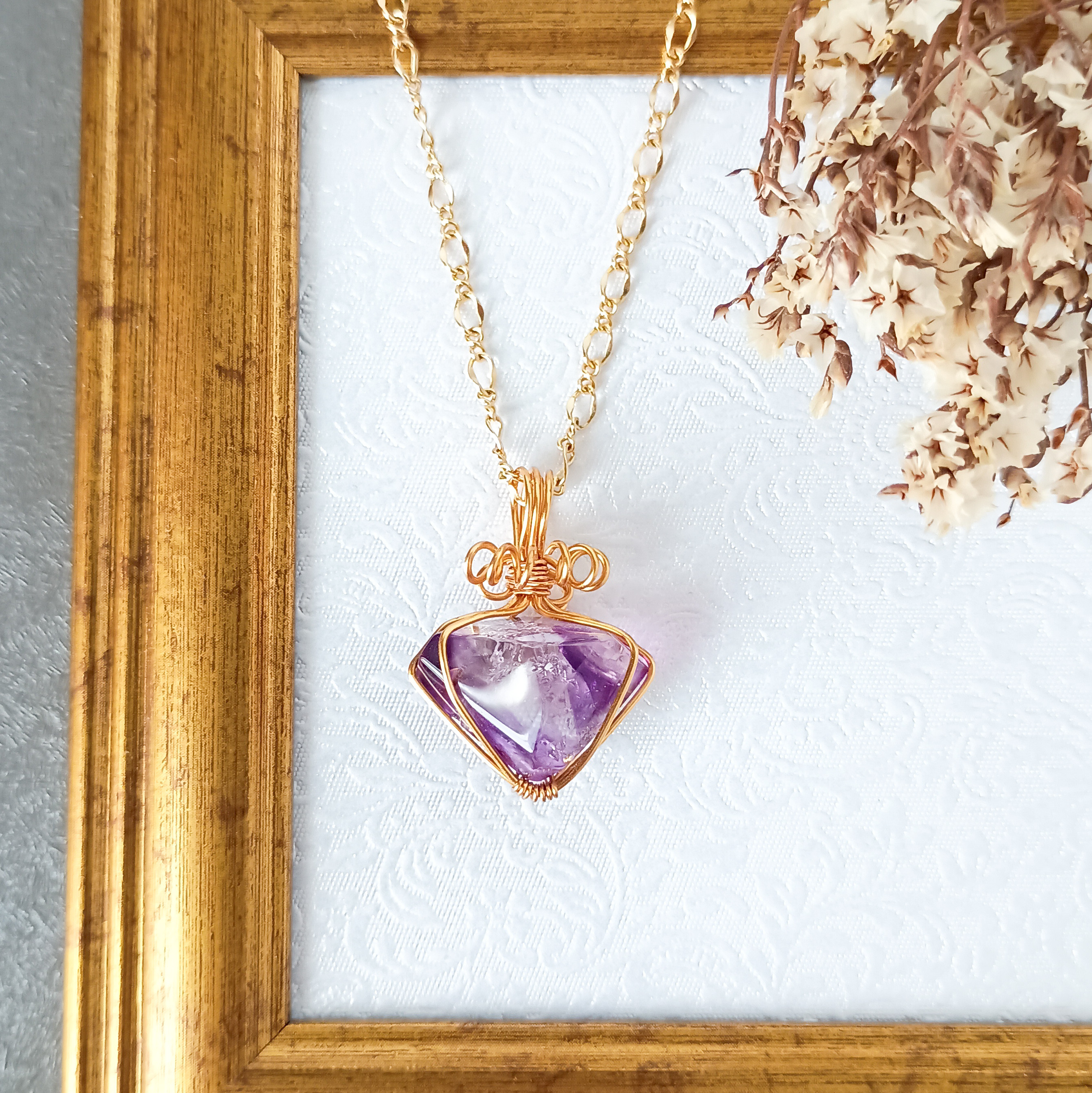 2月誕生石インクルージョンアメジストペンダントトップ✶ワイヤーラッピング