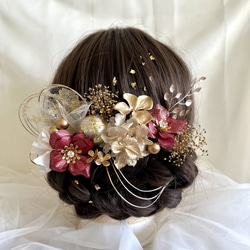 造花と水引の髪飾り＊赤×ゴールド＊成人式 卒業式 和装 前撮り 4枚目の画像