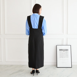 【着丈調整可能/洗える】 前スリット ジャンパースカート　ブラック　0704BK 6枚目の画像