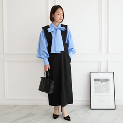 【着丈調整可能/洗える】 前スリット ジャンパースカート　ブラック　0704BK 4枚目の画像