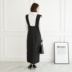 【着丈調整可能/洗える】 前スリット ジャンパースカート　ブラック　0704BK 2枚目の画像