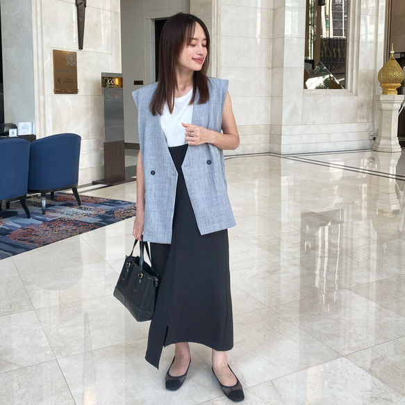 【着丈調整可能/洗える】 前スリット ジャンパースカート　ブラック　0704BK 9枚目の画像