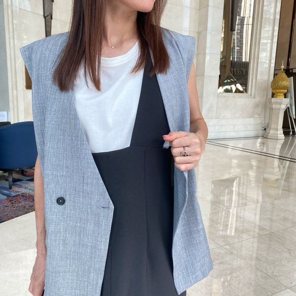 【着丈調整可能/洗える】 前スリット ジャンパースカート　ブラック　0704BK 10枚目の画像