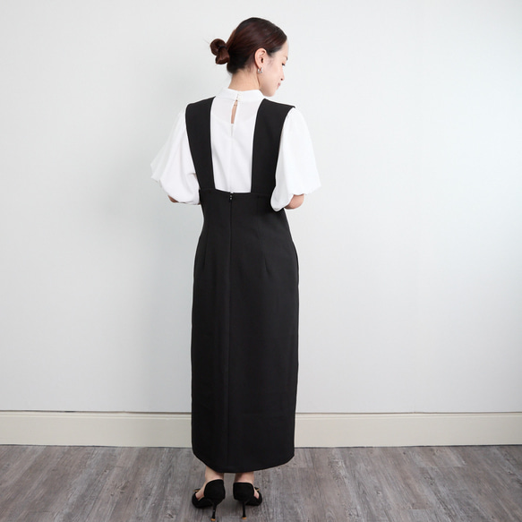 【着丈調整可能/洗える】 前スリット ジャンパースカート　ブラック　0704BK 8枚目の画像