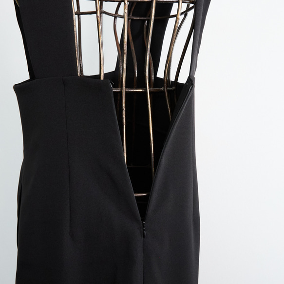 【着丈調整可能/洗える】 前スリット ジャンパースカート　ブラック　0704BK 14枚目の画像