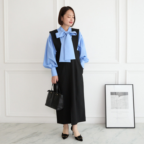 式典〜普段着も◎ 前後2Way ふんわりボウタイ ブラウス シワになり