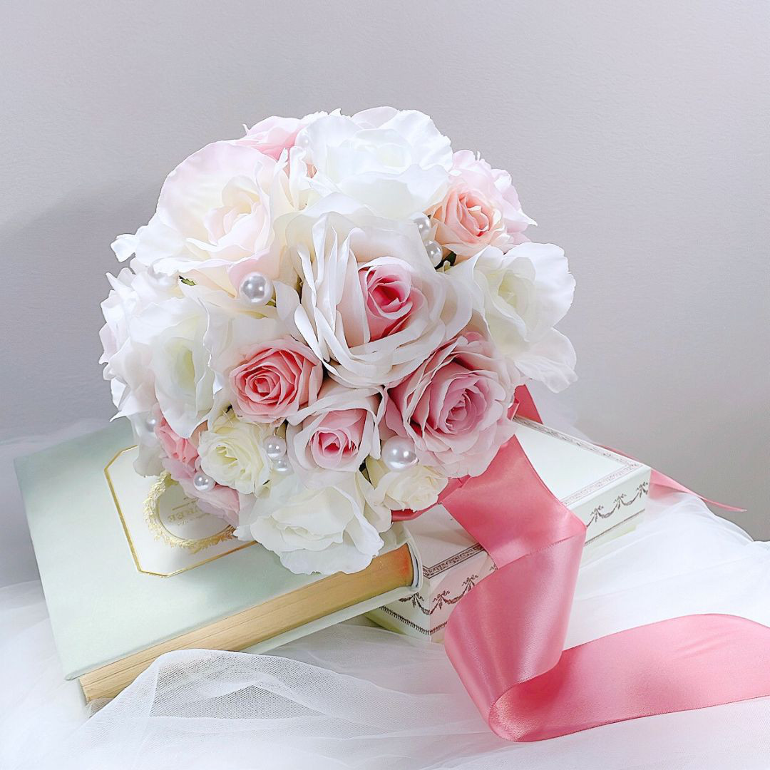 【即納品可能】アーティフィシャルフラワーブーケ/ブートニア付き/ウェディングブーケ/大人かわいい