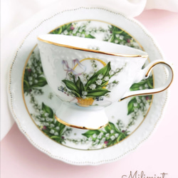 【受注制作】すずらんバスケット カップ＆ソーサー　鈴蘭　スズラン　花柄　花籠　食器 1枚目の画像