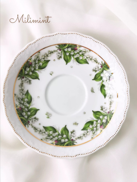 【受注制作】すずらんバスケット カップ＆ソーサー　鈴蘭　スズラン　花柄　花籠　食器 3枚目の画像