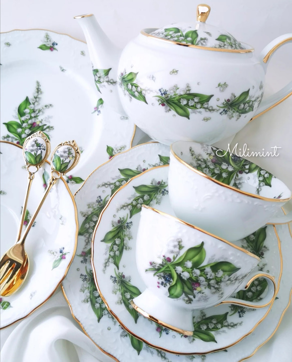 【受注制作】すずらんバスケット カップ＆ソーサー　鈴蘭　スズラン　花柄　花籠　食器 7枚目の画像