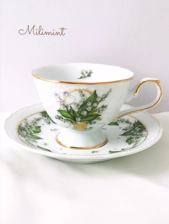 【受注制作】すずらんバスケット カップ＆ソーサー　鈴蘭　スズラン　花柄　花籠　食器 5枚目の画像