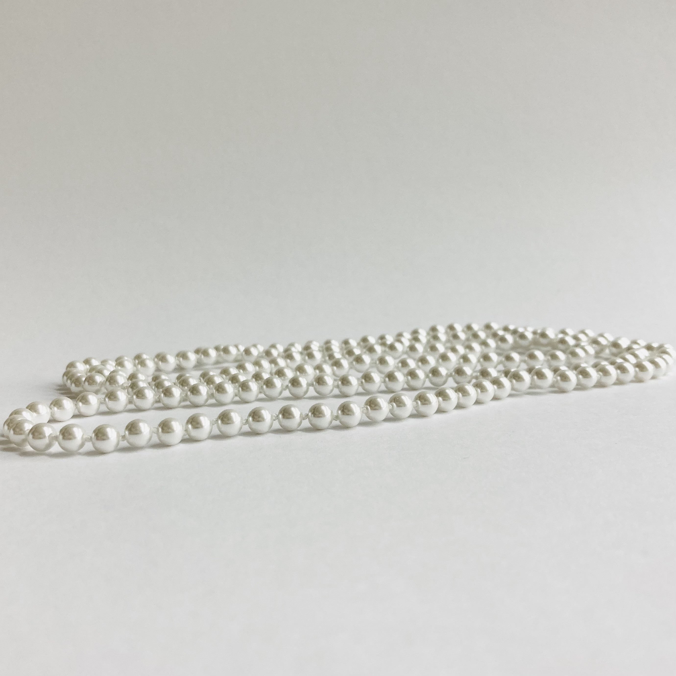 ガラスパール2WayオールノットロングネックレスL/エンドレス加工/6mm約120cm/ホワイト/日本製