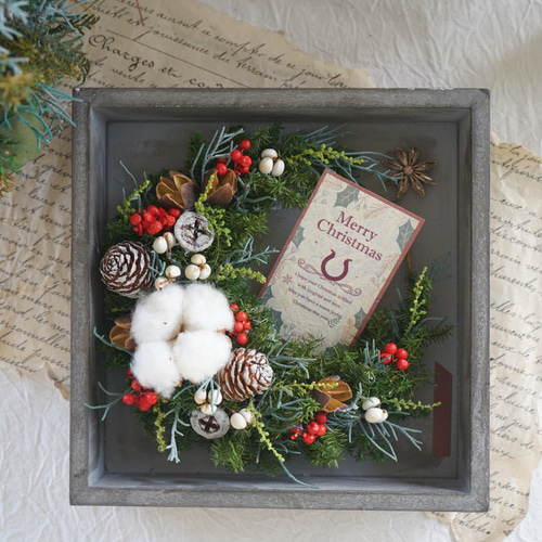 Xmasリースフレーム‧✧̣̥̇‧ 特集掲載】 クリスマス2025 森林の香り漂う クリスマスリース フレーム