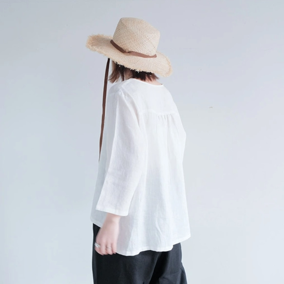 秋も大活躍！福袋 【上下2点セット】フリルブラウス✖️ワイドパンツ リネン 白 黒 / 送料無料 / F2025-E 8枚目の画像