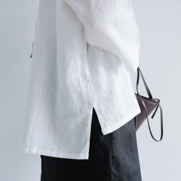 秋も大活躍！福袋 【上下2点セット】フリルブラウス✖️ワイドパンツ リネン 白 黒 / 送料無料 / F2025-E 13枚目の画像