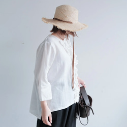 秋も大活躍！福袋 【上下2点セット】フリルブラウス✖️ワイドパンツ リネン 白 黒 / 送料無料 / F2025-E 10枚目の画像