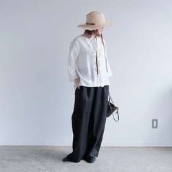 秋も大活躍！福袋 【上下2点セット】フリルブラウス✖️ワイドパンツ リネン 白 黒 / 送料無料 / F2025-E 4枚目の画像