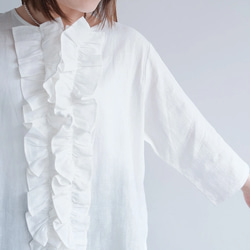 秋も大活躍！福袋 【上下2点セット】フリルブラウス✖️ワイドパンツ リネン 白 黒 / 送料無料 / F2025-E 14枚目の画像