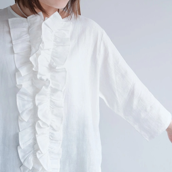 秋も大活躍！福袋 【上下2点セット】フリルブラウス✖️ワイドパンツ リネン 白 黒 / 送料無料 / F2025-E 14枚目の画像