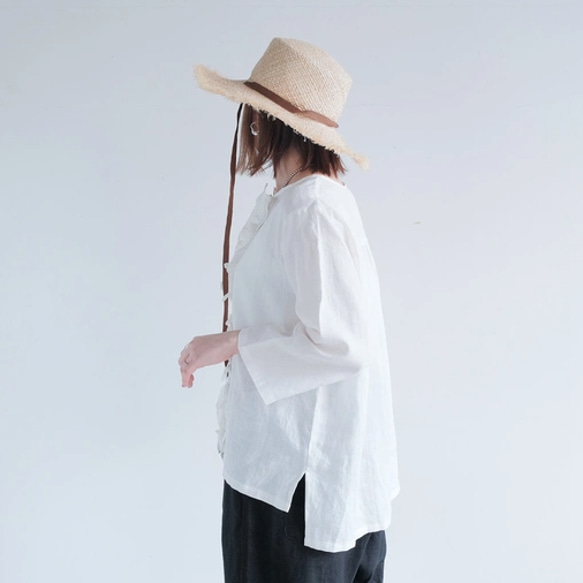 秋も大活躍！福袋 【上下2点セット】フリルブラウス✖️ワイドパンツ リネン 白 黒 / 送料無料 / F2025-E 11枚目の画像