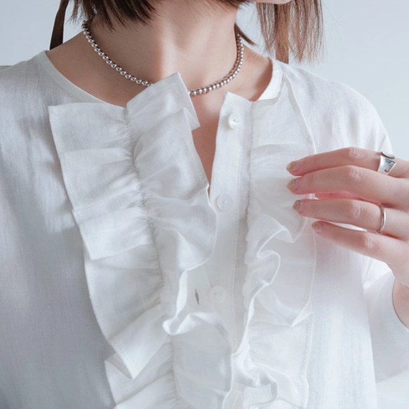 秋も大活躍！福袋 【上下2点セット】フリルブラウス✖️ワイドパンツ リネン 白 黒 / 送料無料 / F2025-E 12枚目の画像