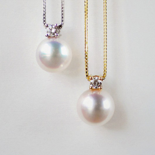ルミナ 8.4-9.2mm 日本製アコヤ天然海水真珠ダイヤモンドペンダント 18Kゴールドネックレス プリンセスコレクション 多