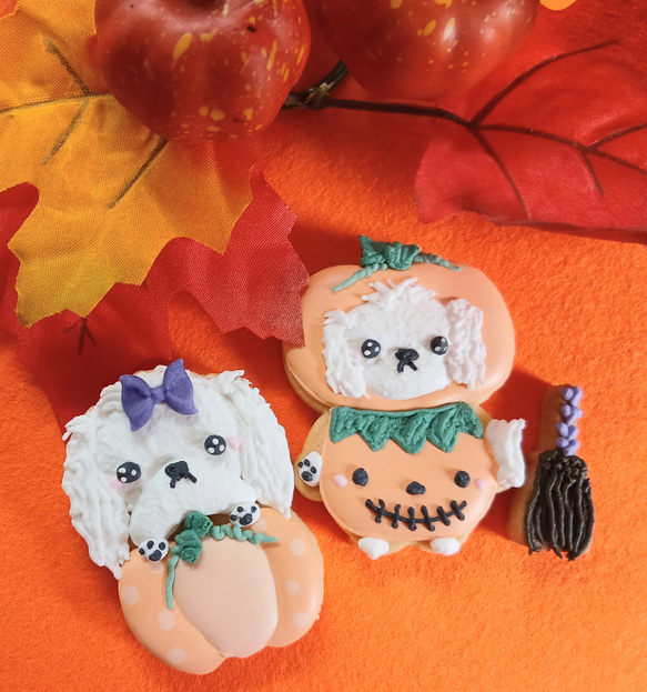 『Creema限定新作』『ハロウィン2025』ハロウィンわんちゃんのアイシングクッキー※お好きなわんちゃん※白砂糖不使用 1枚目の画像