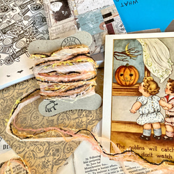 ⭐︎.。Jack-o-lantern。.＊ハロウィンカラーの引き揃え糸5m & 蜘蛛の糸レースリボン60cm セットB 1枚目の画像