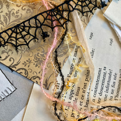 ⭐︎.。Jack-o-lantern。.＊ハロウィンカラーの引き揃え糸5m & 蜘蛛の糸レースリボン60cm セットB 4枚目の画像