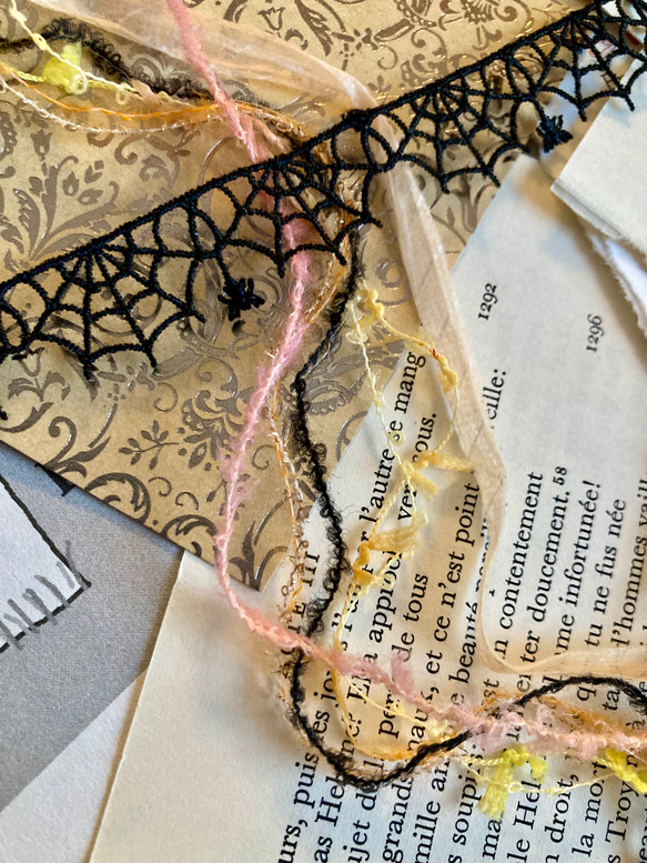 ⭐︎.。Jack-o-lantern。.＊ハロウィンカラーの引き揃え糸5m & 蜘蛛の糸レースリボン60cm セットB 4枚目の画像